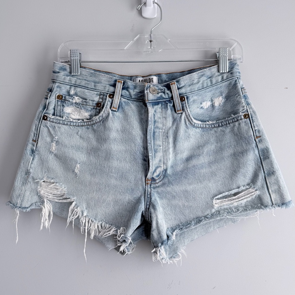 AGOLDE Parker Vintage Cut Off Short in Swapmeet Size 26 Distressed Light Wash - Picture 6 of 16